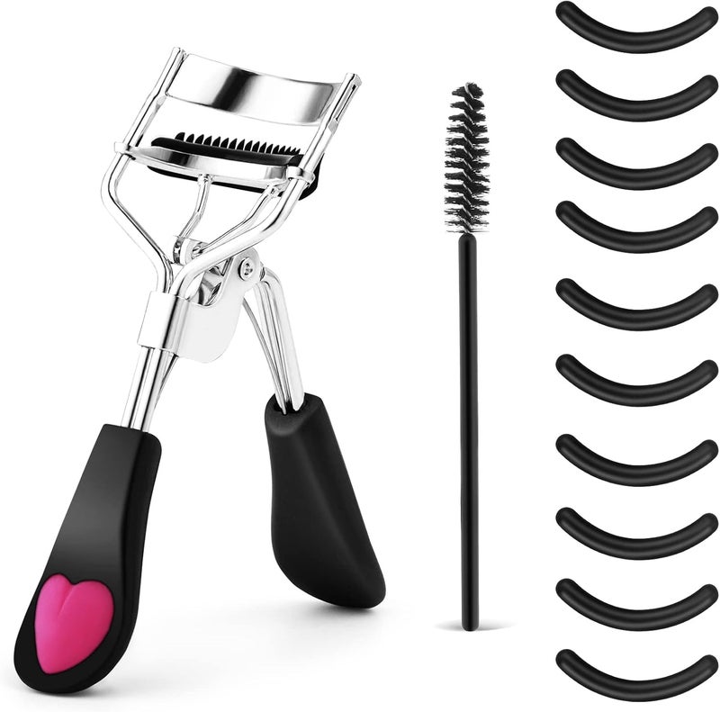 WLLHYF Beauty Eyelash Curler Kit Professional Eye Lashes Curler Metal Makeup Tool with Built-in Comb Eye with 10 Replacement Refill Pads for Women Girl Get Dramatically Curled Eyelashes
