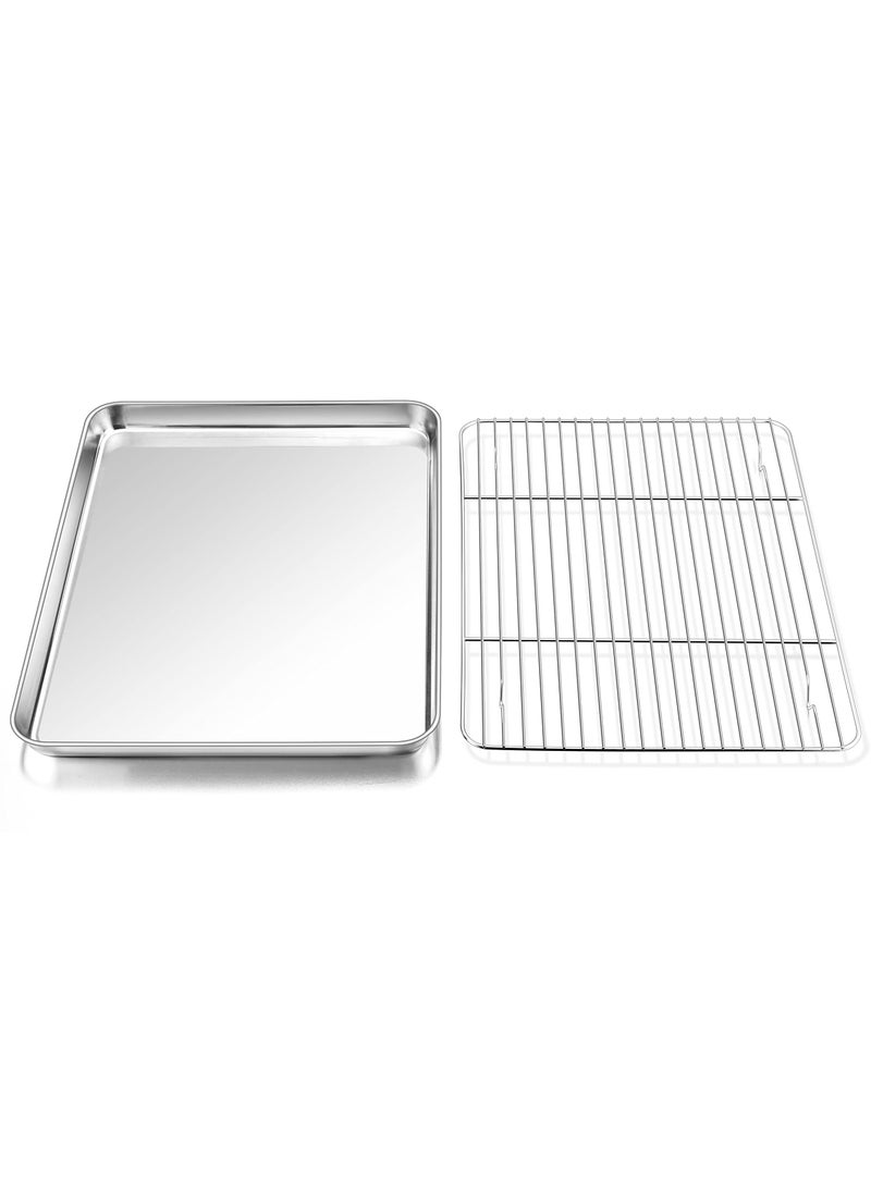 P&P CHEF PP CHEF 125 Inch Baking Sheet Pan with Rack Set Stainless Steel Cookie Sheet Pan Tray with Cooling Rack for Oven Use Cooking Roasting Non Toxic  Dishwasher Safe Heavy Duty 