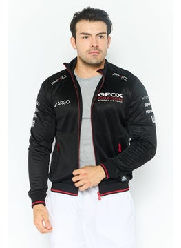 GEOX Men Mock Neck Brand Logo Long Sleeves Sweatshirt, Black  - Image 1