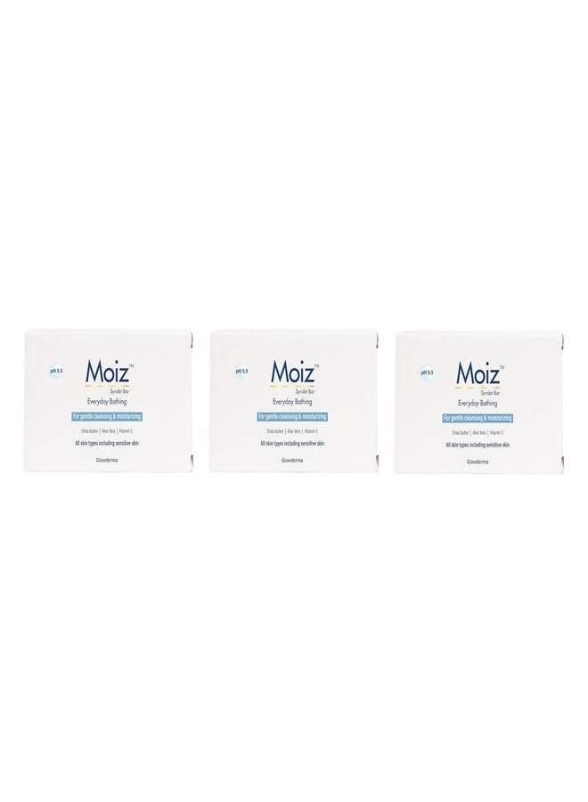 Moiz Syndet Bar Pack Of 3 for Everyday Bathing, For Gentle & Moisturizing Enriched With Shea Butter, Aloe Vera, Vitamin E For All Skin Types Including Sensitive Skin - Image 1