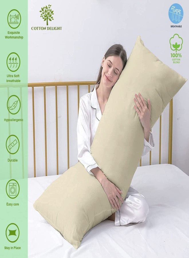 Cotton Delight غطاء وسادة جسم قطن ديلوكس 20 x 60 بسحاب 100% قطن مزيج ممتاز 1 قطعة كريمي - Image 3
