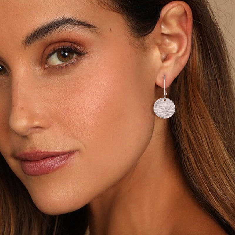 Lancharmed Sterling Silver Earrings for Women Trendy Silver Disc Dangle Drop Earrings Hypoallergenic Circle Coin Hammered Leverback Earring Jewelry for Gifts - Image 2