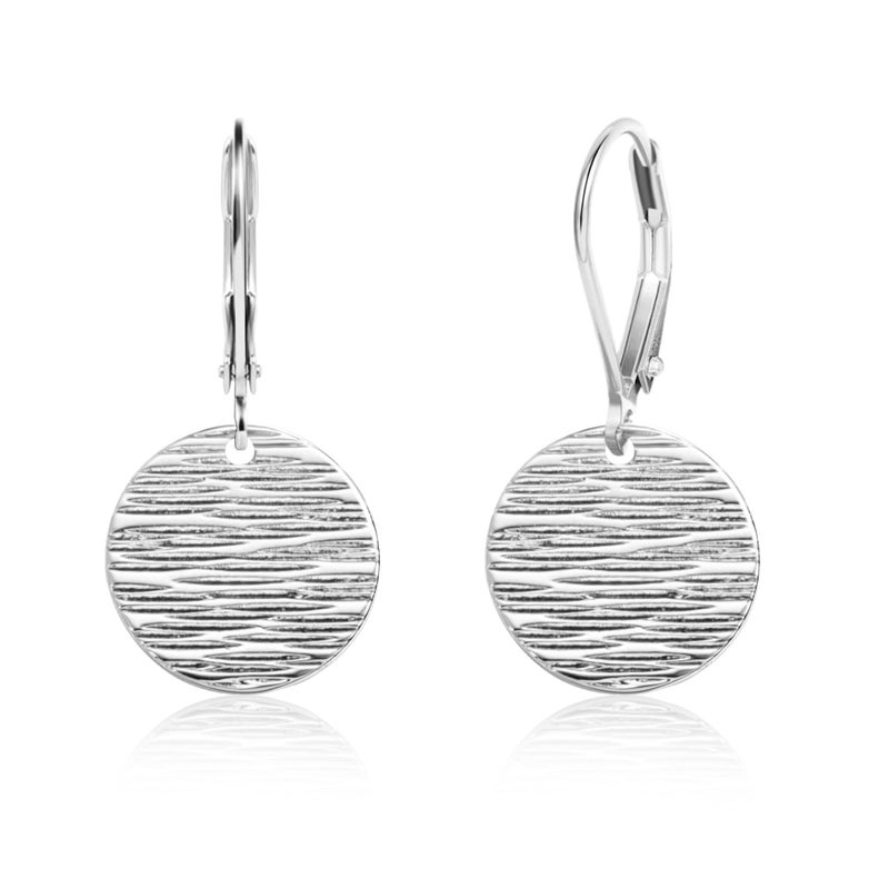 Lancharmed Sterling Silver Earrings for Women Trendy Silver Disc Dangle Drop Earrings Hypoallergenic Circle Coin Hammered Leverback Earring Jewelry for Gifts - Image 1