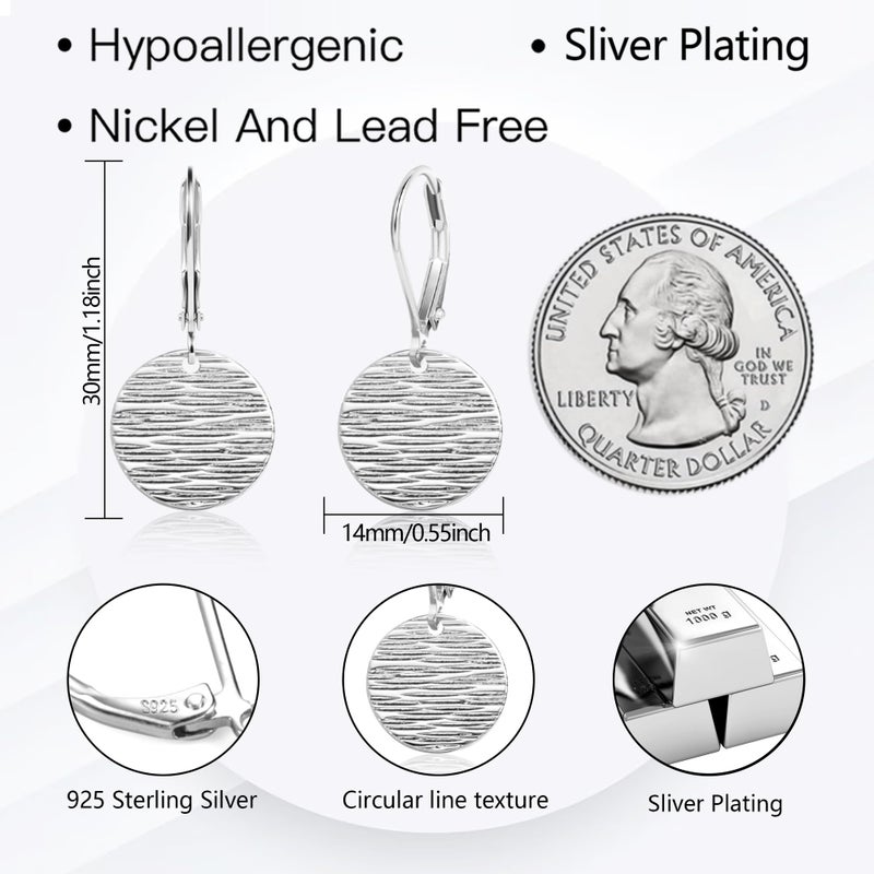 Lancharmed Sterling Silver Earrings for Women Trendy Silver Disc Dangle Drop Earrings Hypoallergenic Circle Coin Hammered Leverback Earring Jewelry for Gifts - Image 5