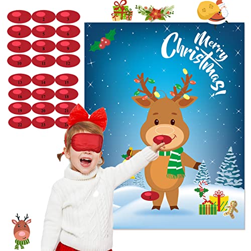 Funnlot Christmas Games for Kids Pin The Nose on The Reindeer Christmas Holiday Party Games Activities Decorations Reusable 24 Noses Stickers and 1 Blindfold for Kids Adults - Image 1