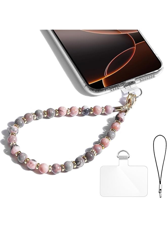 Green Tiger Phone Charm with Beaded Marble, Cell Phone Lanyard with Tether Tab, Phone Chain Strap, Hands-Free Wrist Strap, Phone Strap for Women Compatible with iPhone 16 Pro Max/ 15 Pro Max - Image 1