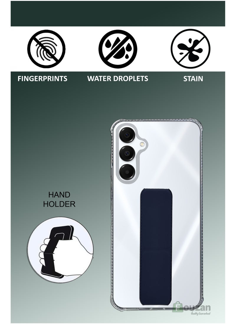 Generic - For Samsung Galaxy A16 5G - Transparent Shock Proof Silicone- Magnetic Case With Hand Grip Holder & Kickstand -Clear/Navy Blue - Image 1