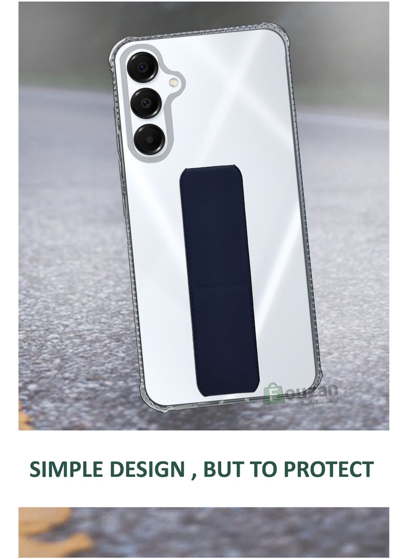 Generic - For Samsung Galaxy A16 5G - Transparent Shock Proof Silicone- Magnetic Case With Hand Grip Holder & Kickstand -Clear/Navy Blue - Image 1