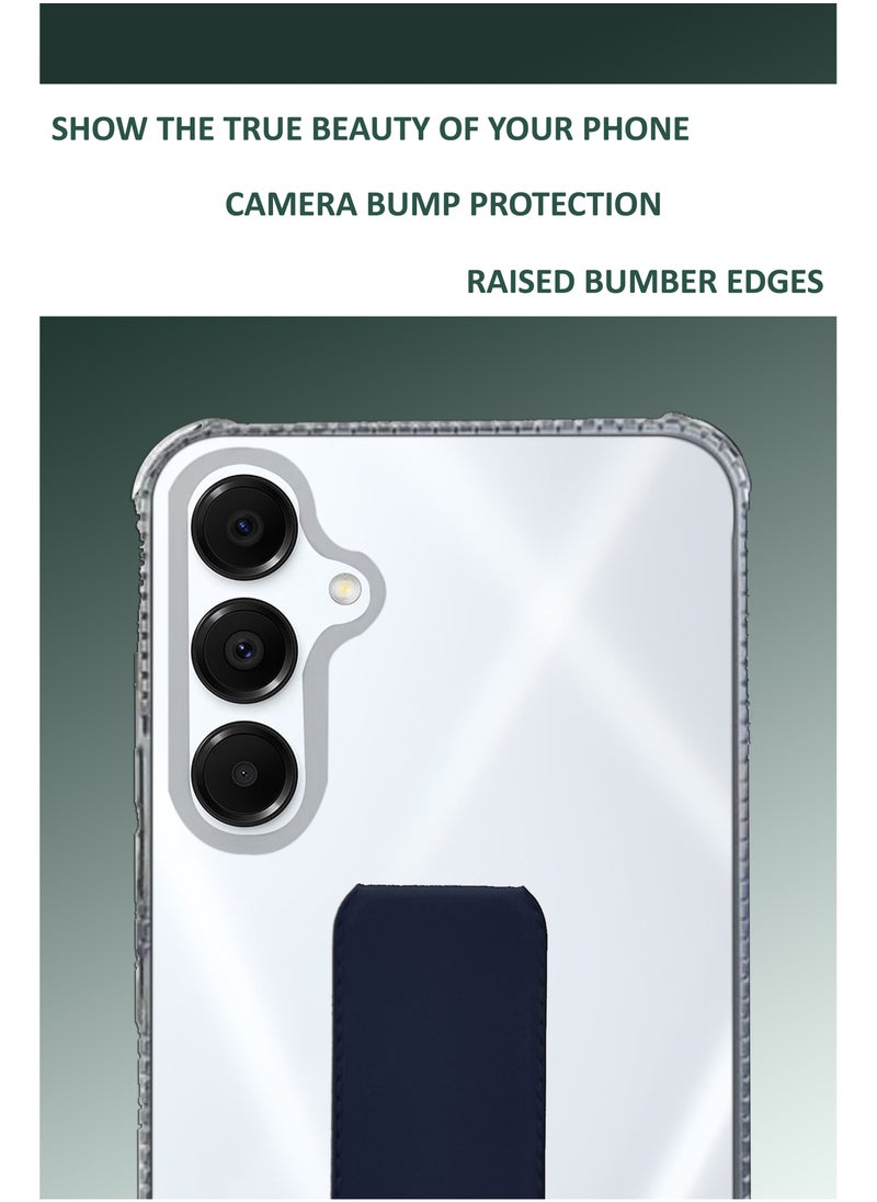 Generic - For Samsung Galaxy A16 5G - Transparent Shock Proof Silicone- Magnetic Case With Hand Grip Holder & Kickstand -Clear/Navy Blue - Image 1