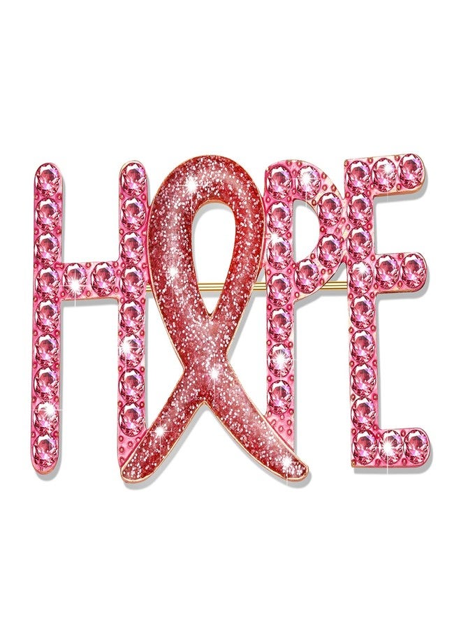 ARATLENCH Breast Cancer Awareness Brooches -Pink Glitter Rhinestone Hope Prayer Faith Believe Lapel Pins Jewelry Accessories Breast Cancer Survivor Gifts for Woman (HOPE brooch B, 1) - Image 1