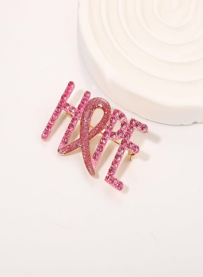 ARATLENCH Breast Cancer Awareness Brooches -Pink Glitter Rhinestone Hope Prayer Faith Believe Lapel Pins Jewelry Accessories Breast Cancer Survivor Gifts for Woman (HOPE brooch B, 1) - Image 2
