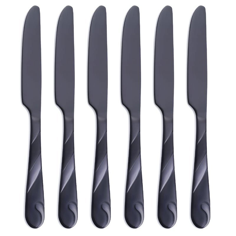 Seeshine Black Dinner Knife Set 92inch Stainless Steel Shiny Black Dinner Table Knife Silverware Set of 6