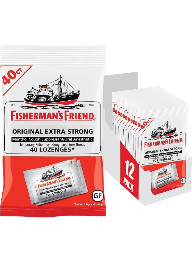 FISHERMAN'S FRIEND Cough Drops, Cough Suppressant And Sore Throat Lozenges, Original Extra Strong, 10Mg Menthol, 480 Drops (12 Packs Of 40)  - Image 1