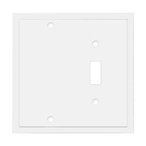 Henne Bery Modern Edge Decorative Wall Plate Switch Plate Outlet Cover, Durable Solid Zinc Alloy (Blank/Toggle, White) - Image 1