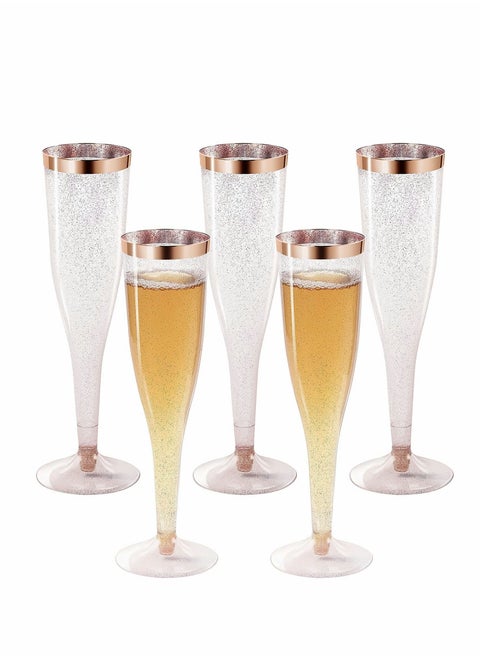 Plastic Drink Flutes Disposable, Gold Rim Glitter Disposable for Parties Clear Cups, drinks Glasses, Wedding and Shower Party Supplies 12 PCS (Rose Gold)