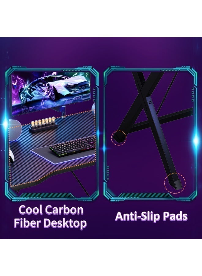 SHEIDLIN Ergonomic gaming desk, computer desk in two sizes, home office desk with cable management function, carbon fiber e-sports workstation suitable for small spaces - Image 3