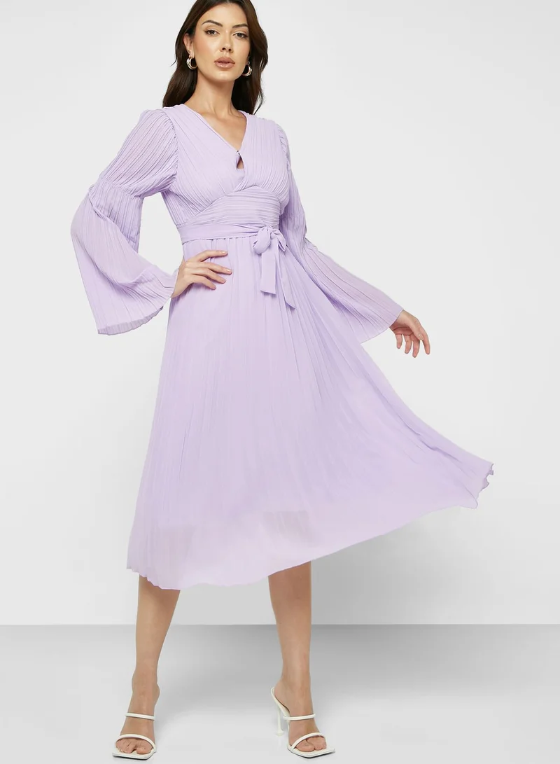 ELLA Bell Sleeve Pleated Dress
