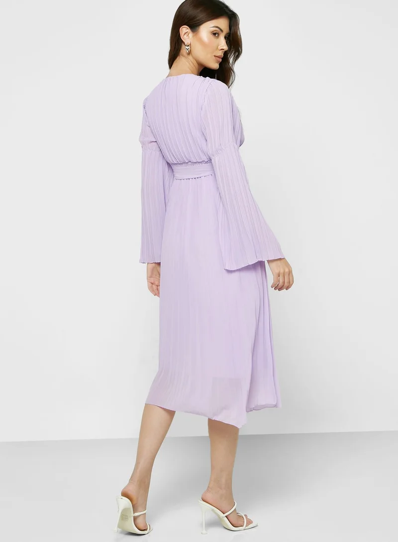 ELLA Bell Sleeve Pleated Dress