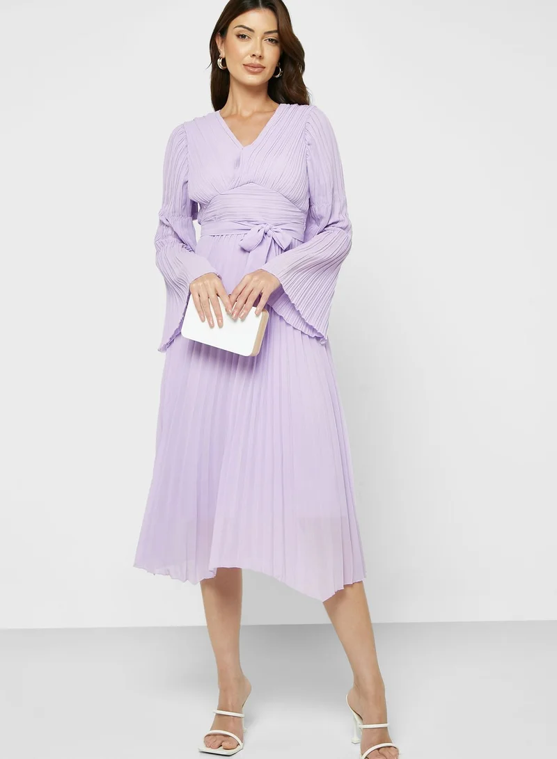ELLA Bell Sleeve Pleated Dress