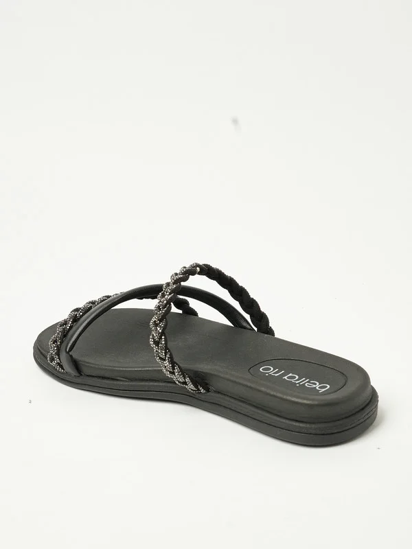 بيرا ريو Beira Rio Ladies Flat Sandals Black | Made In Brazil