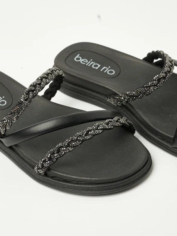 بيرا ريو Beira Rio Ladies Flat Sandals Black | Made In Brazil