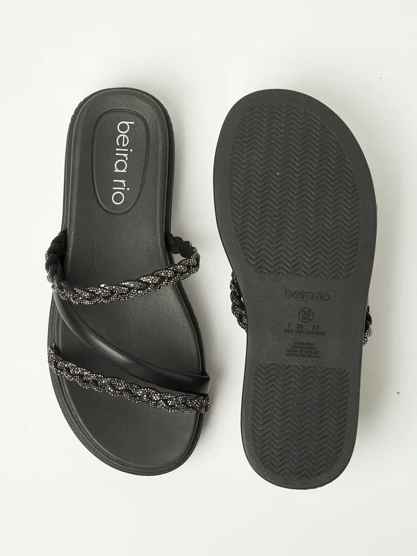 بيرا ريو Beira Rio Ladies Flat Sandals Black | Made In Brazil