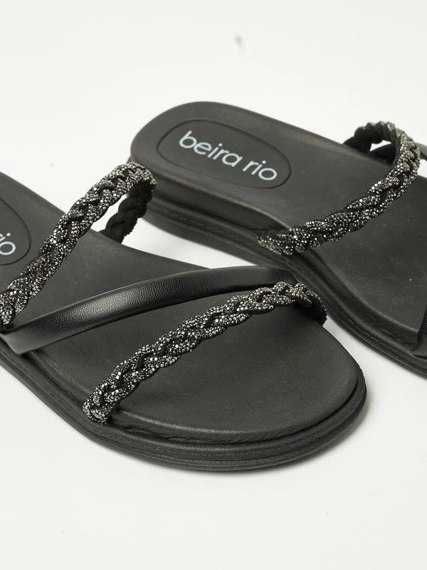Beira Rio  Beira Rio Ladies Flat Sandals Black | Made In Brazil for Women | Best Price UAE