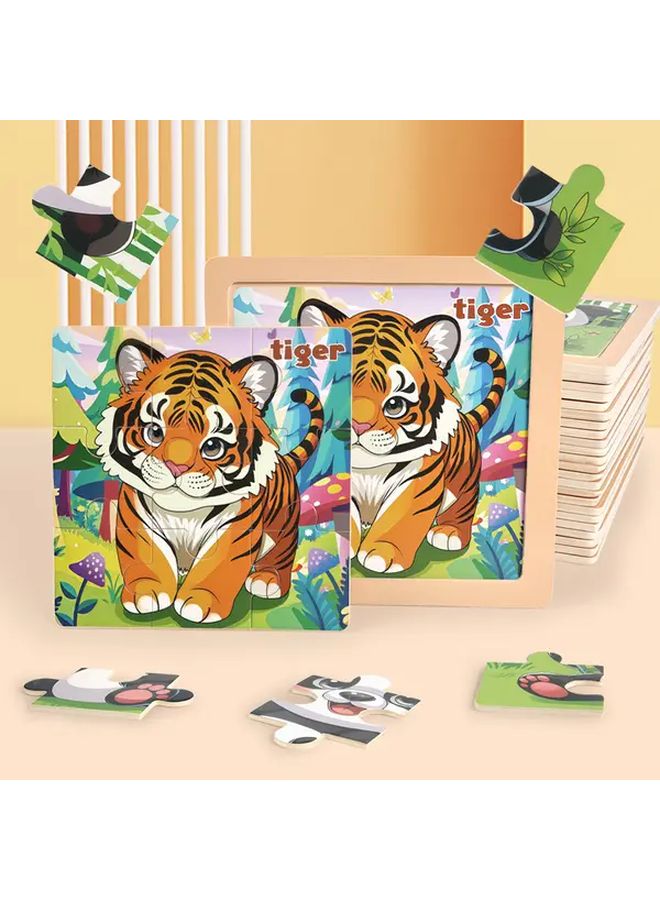 عالم الديناصورات لوح الألغاز الخشبي للأطفال، لعبة تعليمية ذات طابع غابة الحيوانات - Image 5