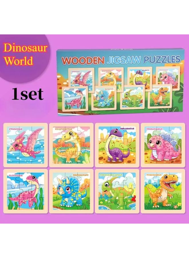 عالم الديناصورات لوح الألغاز الخشبي للأطفال، لعبة تعليمية ذات طابع غابة الحيوانات - Image 1