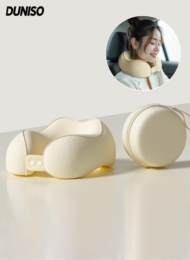 DUNISO Travel Neck Pillow Memory Foam Neck Pillow Airplane Travel Pillow Adjustable Clasp U-shaped Pillow with Storage Carry Bag Relieve Neck Pain Breathable Flight Travel Pillow Ergonomic Comfortable Neck Pillow for Sleeping on Flights Cars Office Home Use - Image 1