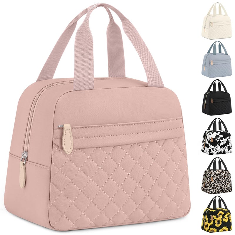 ELONGRIVER Insulated Lunch Bag for Women, Portable Lightweight Lunch Box for Adults, Reusable Small Lunch Tote Cooler Bags with Front Zipper Pocket for Work School Picnic(Pink) - Image 1
