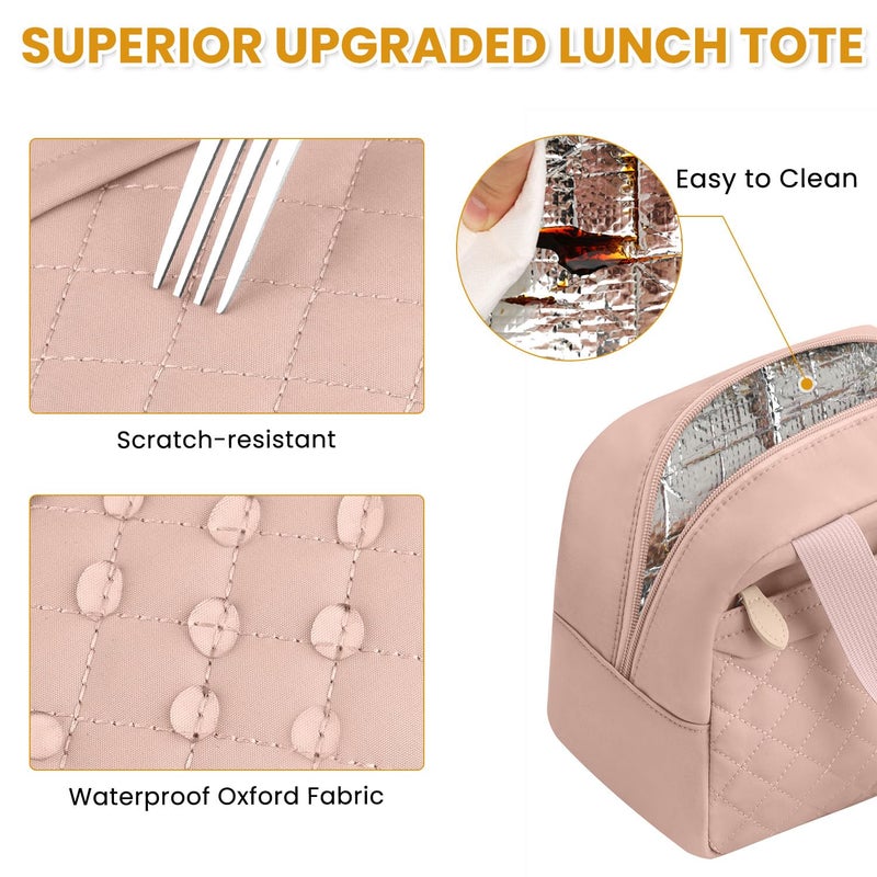 ELONGRIVER Insulated Lunch Bag for Women, Portable Lightweight Lunch Box for Adults, Reusable Small Lunch Tote Cooler Bags with Front Zipper Pocket for Work School Picnic(Pink) - Image 5