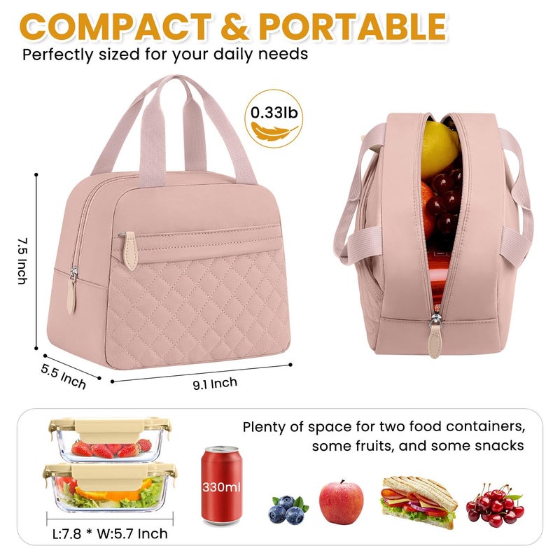 ELONGRIVER Insulated Lunch Bag for Women, Portable Lightweight Lunch Box for Adults, Reusable Small Lunch Tote Cooler Bags with Front Zipper Pocket for Work School Picnic(Pink) - Image 2