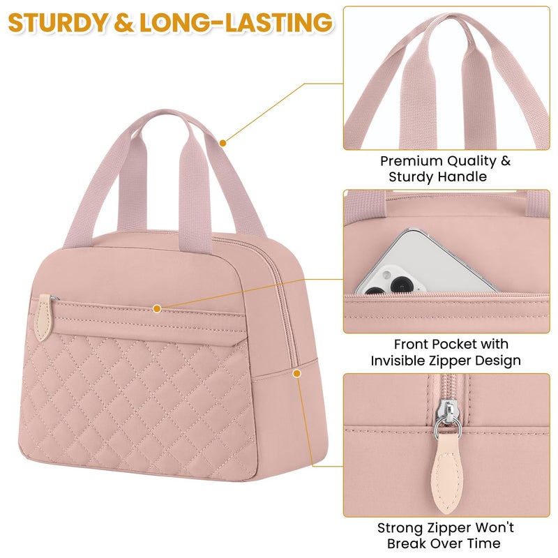 ELONGRIVER Insulated Lunch Bag for Women, Portable Lightweight Lunch Box for Adults, Reusable Small Lunch Tote Cooler Bags with Front Zipper Pocket for Work School Picnic(Pink) - Image 4