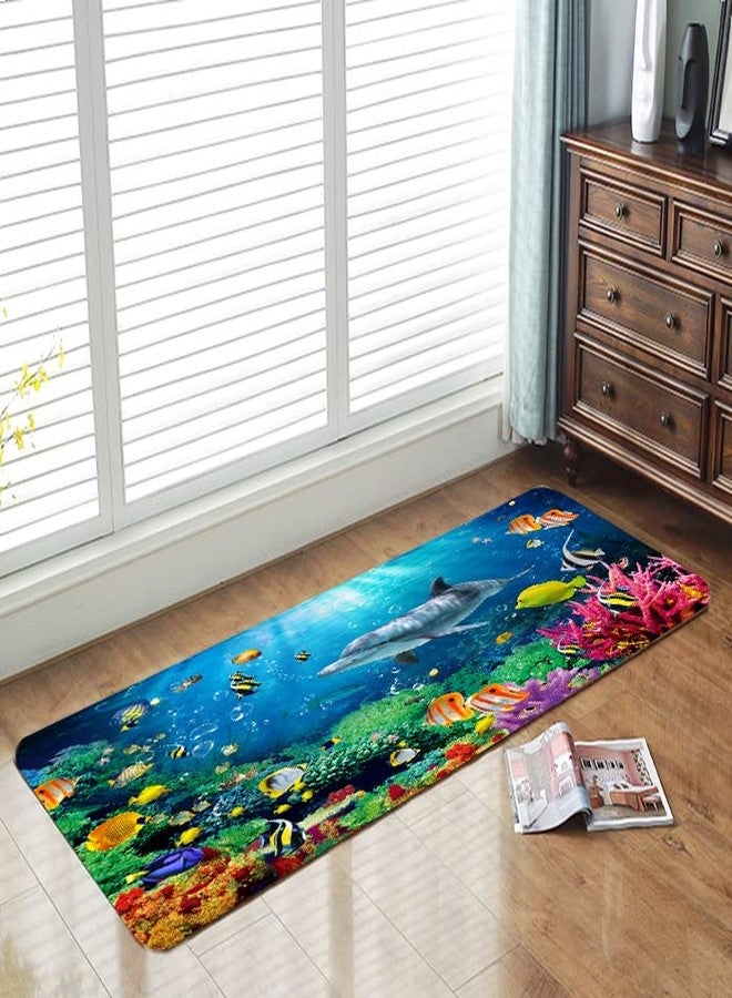 LYFANS Bath mats in Bathroom and Kitchen Sponge Foam Carpet absorbs Soft (71 x 24 inches), Flange mats in Bedside and Living Room are Non Slip and Bright 3D Printing (Dolphin Underwater World) - Image 1