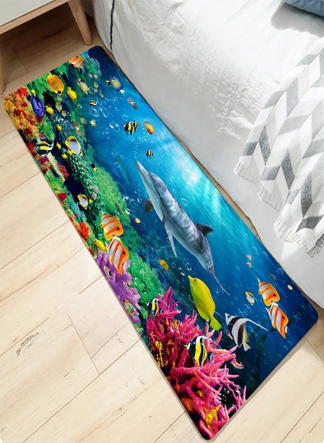 LYFANS Bath mats in Bathroom and Kitchen Sponge Foam Carpet absorbs Soft (71 x 24 inches), Flange mats in Bedside and Living Room are Non Slip and Bright 3D Printing (Dolphin Underwater World) - Image 5
