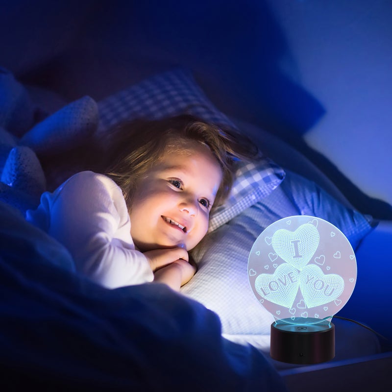 3D Lamp Visual Light Effect & Colors Changes Night Light (I LOVE YOU Heart) - Image 1