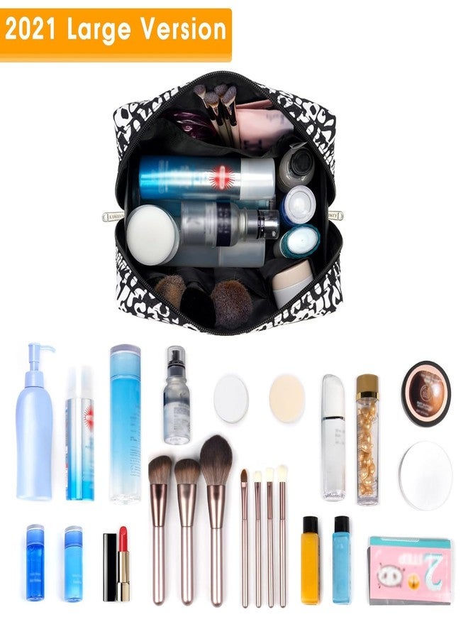 Narwey Cute Cheetah Makeup Bag Travel Cosmetic Bag Organizer Toiletry Bag Make Up Bags with Compartments for Women (Large, Black Leopard-1) - Image 2