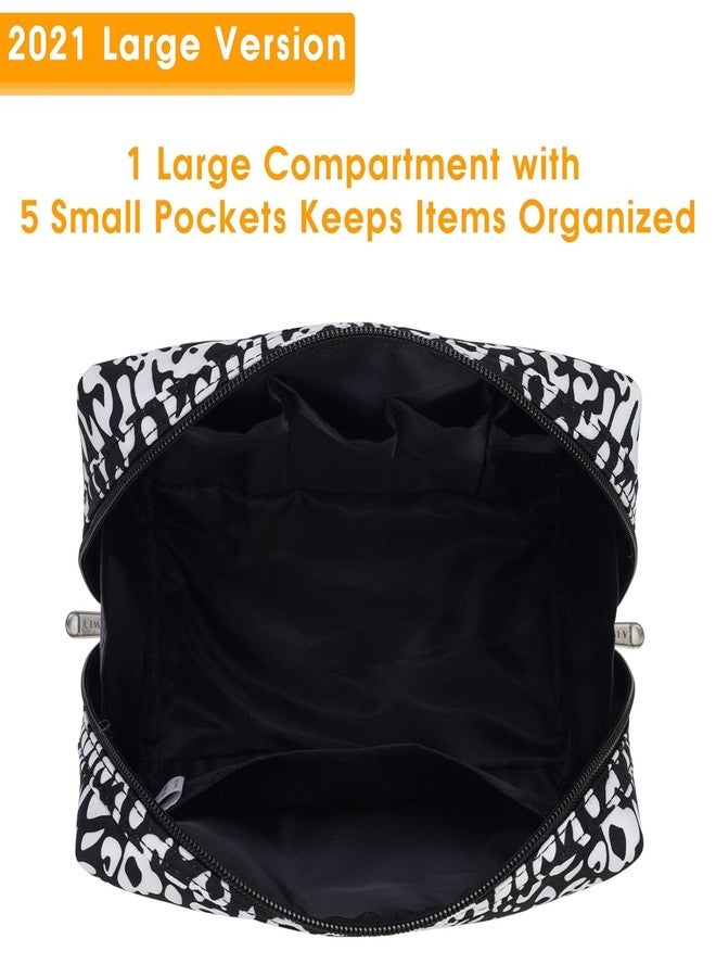 Narwey Cute Cheetah Makeup Bag Travel Cosmetic Bag Organizer Toiletry Bag Make Up Bags with Compartments for Women (Large, Black Leopard-1) - Image 3