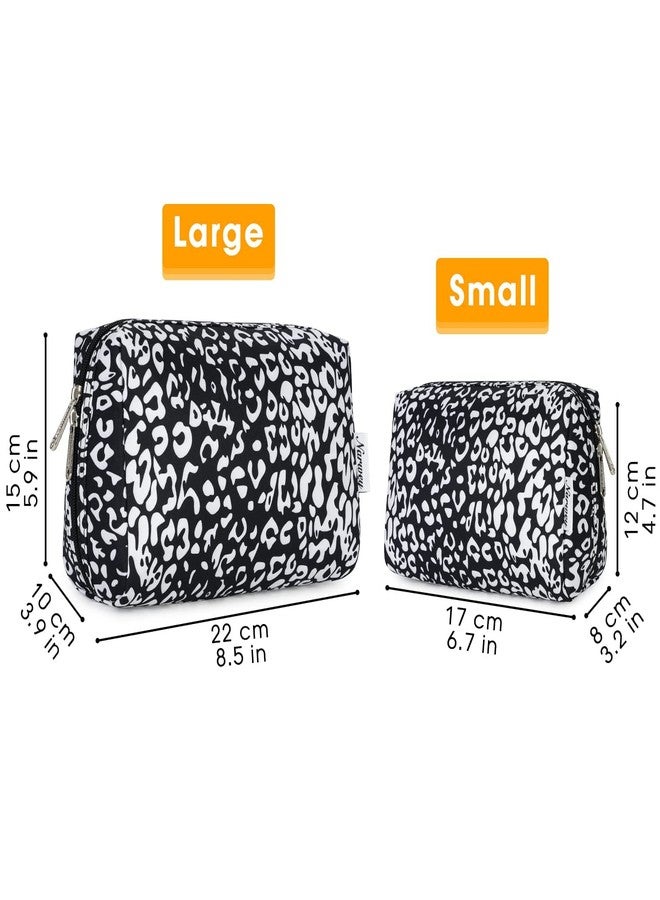 Narwey Cute Cheetah Makeup Bag Travel Cosmetic Bag Organizer Toiletry Bag Make Up Bags with Compartments for Women (Large, Black Leopard-1) - Image 5