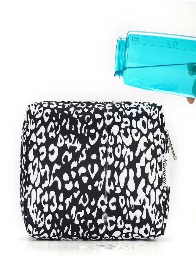 Narwey Cute Cheetah Makeup Bag Travel Cosmetic Bag Organizer Toiletry Bag Make Up Bags with Compartments for Women (Large, Black Leopard-1) - Image 4
