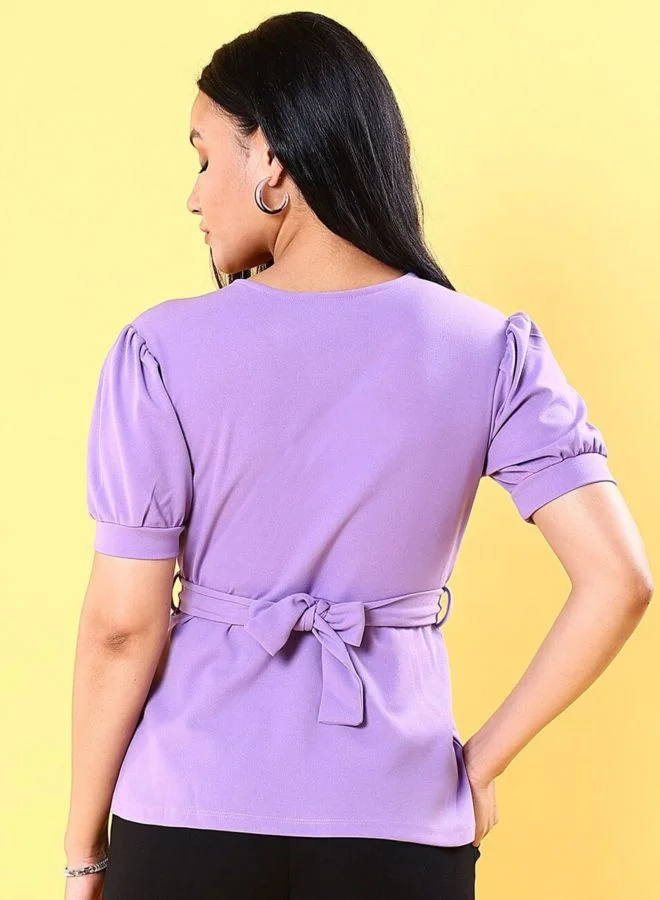 Freehand  Women Fit and Flared Solid V-Neck Short Sleeve Peplum Top  | Best Price UAE
