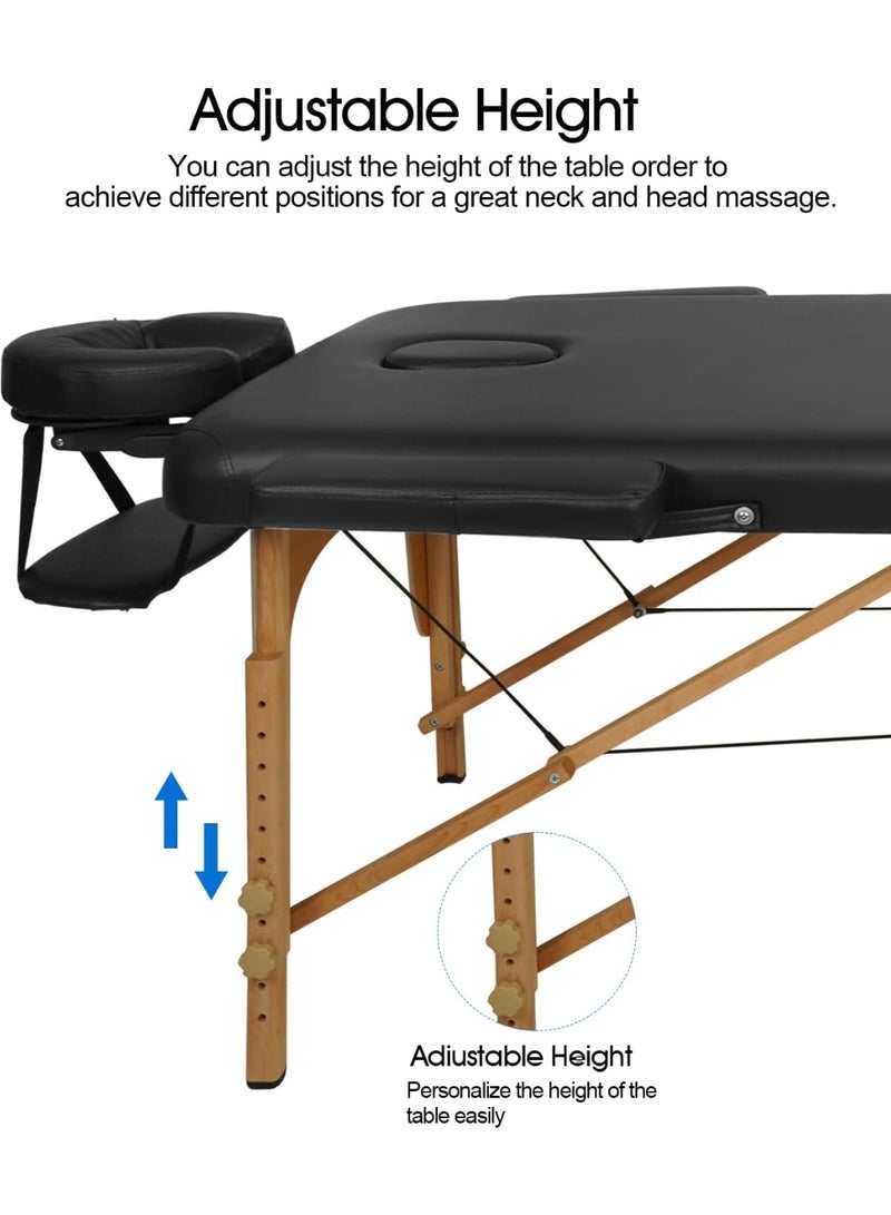 Meishida Massage Table Portable, Light Weight 2 Section Foldable Lash Bed Facial Care Spa Bed Height Adjustable Sturdy Wooden Frame with Accessories Carrying Bag - Black  - Image 3
