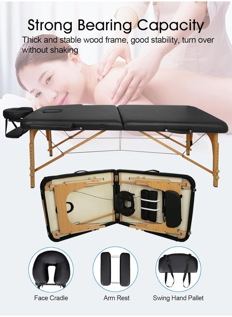 Meishida Massage Table Portable, Light Weight 2 Section Foldable Lash Bed Facial Care Spa Bed Height Adjustable Sturdy Wooden Frame with Accessories Carrying Bag - Black  - Image 4