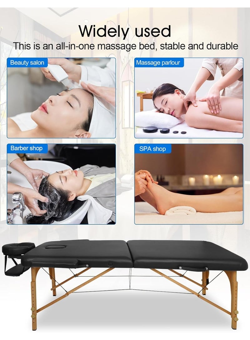 Meishida Massage Table Portable, Light Weight 2 Section Foldable Lash Bed Facial Care Spa Bed Height Adjustable Sturdy Wooden Frame with Accessories Carrying Bag - Black  - Image 5