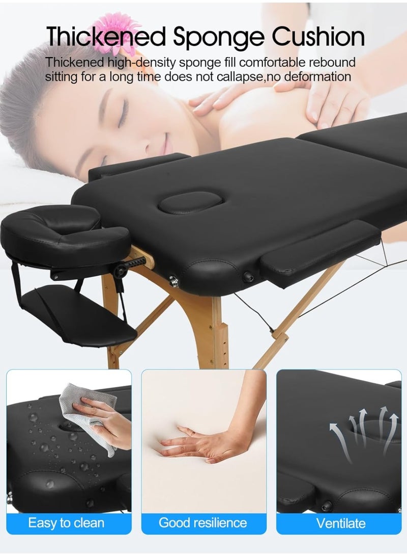 Meishida Massage Table Portable, Light Weight 2 Section Foldable Lash Bed Facial Care Spa Bed Height Adjustable Sturdy Wooden Frame with Accessories Carrying Bag - Black  - Image 2