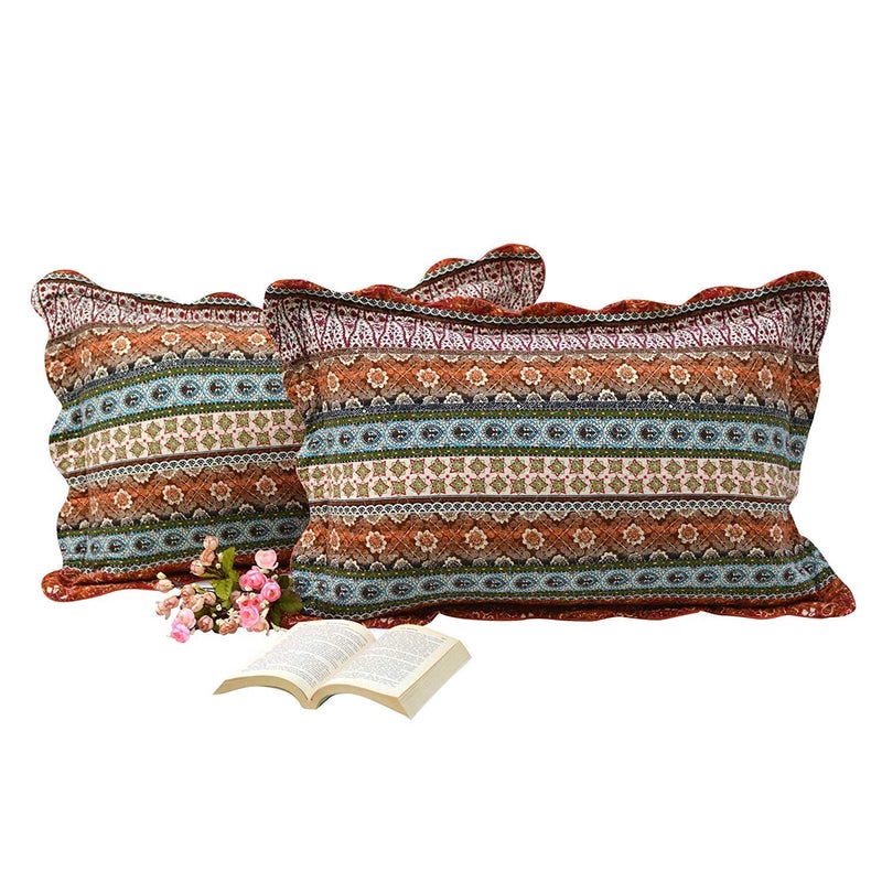 Brandream Bohemian Style Quilted Pillow Shams Set of 2 Exotic Striped Pillow Cases Standard Size - Image 1