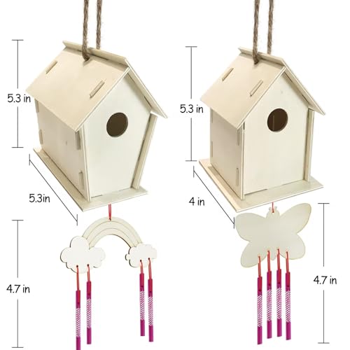 ORIENTAL CHERRY Crafts for Kids Ages 4-8 - 4 Pack DIY Bird House Wind Chime Kit - Build and Paint Birdhouses Wooden Arts Kits Easter Basket Stuffers Gifts for Girls Kids Boys Toddlers Ages 3-5 4-6 6-8 8-12 - Image 3