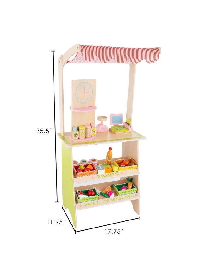 هاي! بلاي! هيا! بلاي! منصة بيع منتجات طازجة للأطفال - مجموعة لعب خشبية لمتجر بقالة مع ماكينة تسجيل المدفوعات النقدية، وبطاقة ائتمان وهمية، و31 ملحق طعام. - Image 2