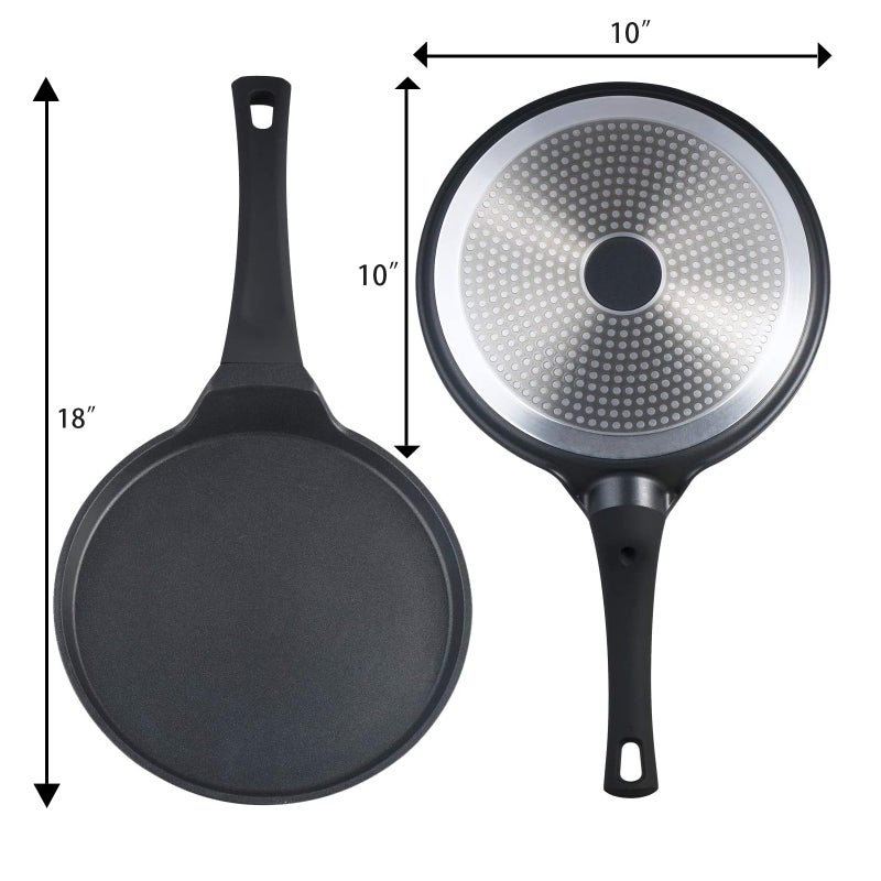 S·KITCHN Nonstick Crepe Pan, Skillet Pan for Dosa Tawa Omelette Tortillas Crispy Pancake, Griddle Pancake Pan, PFOA FREE and Induction Compatible - 10IN - Image 3